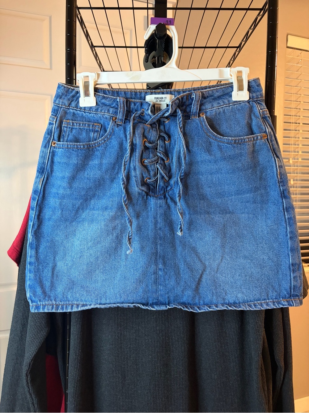 Forever 21 Blue Lace-Up Denim Mini Skirt